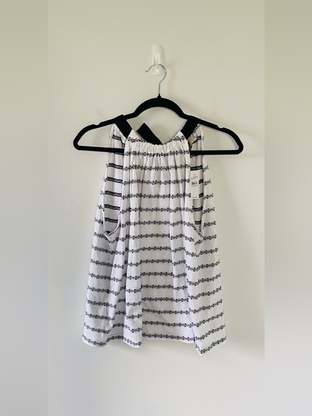 NWT LOFT Striped Dot Modern Halter Top Blouse Tank White Black Geometric Large